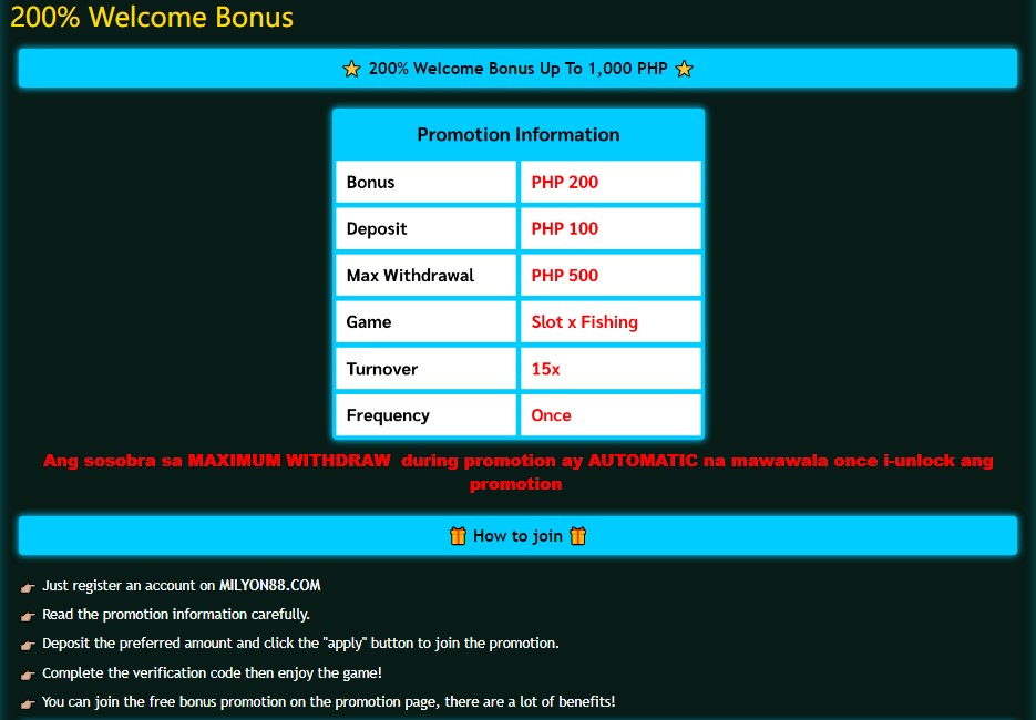 milyon88 200% bonus