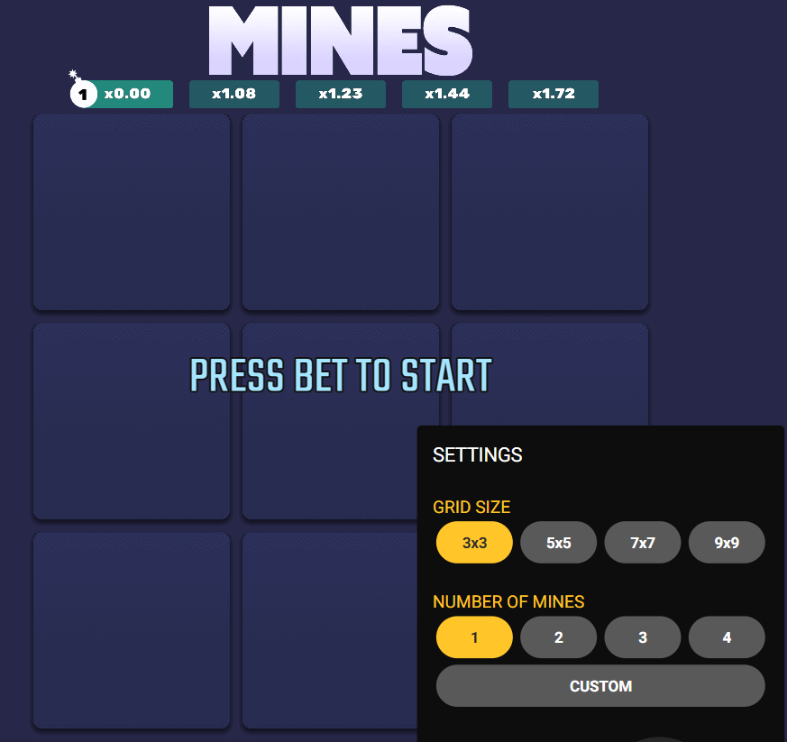 GRID SIZES AND MINES AMOUNT