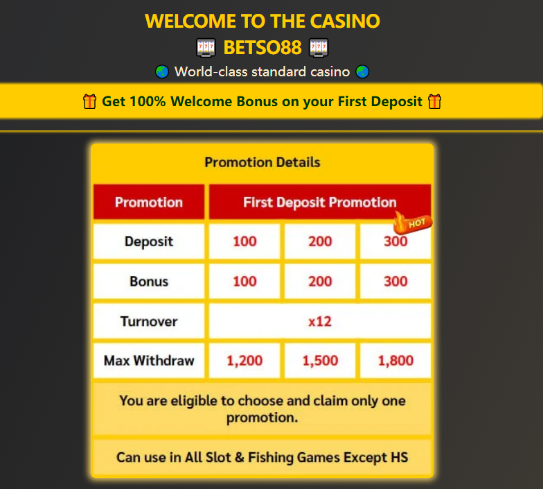 First deposit bonus promo detail at Betso88