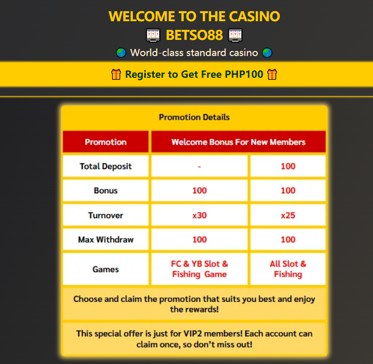 Free 100 credit at Betso88