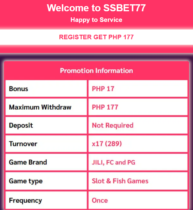 Ssbet77 free register bonus
