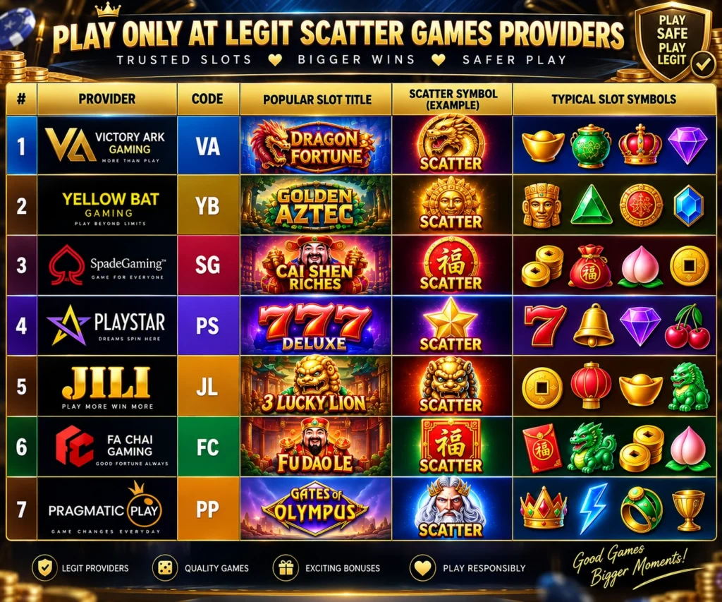 PLAY ONLY AT LEGIT SCATTER GAMES PROVIDERS